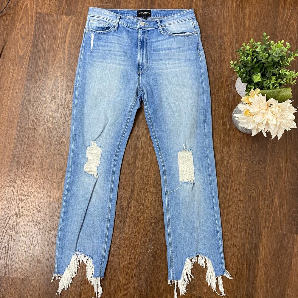 Black Orchid Distressed Brooke High Waisted Straight Crop Chewed Hem Jeans 28/6